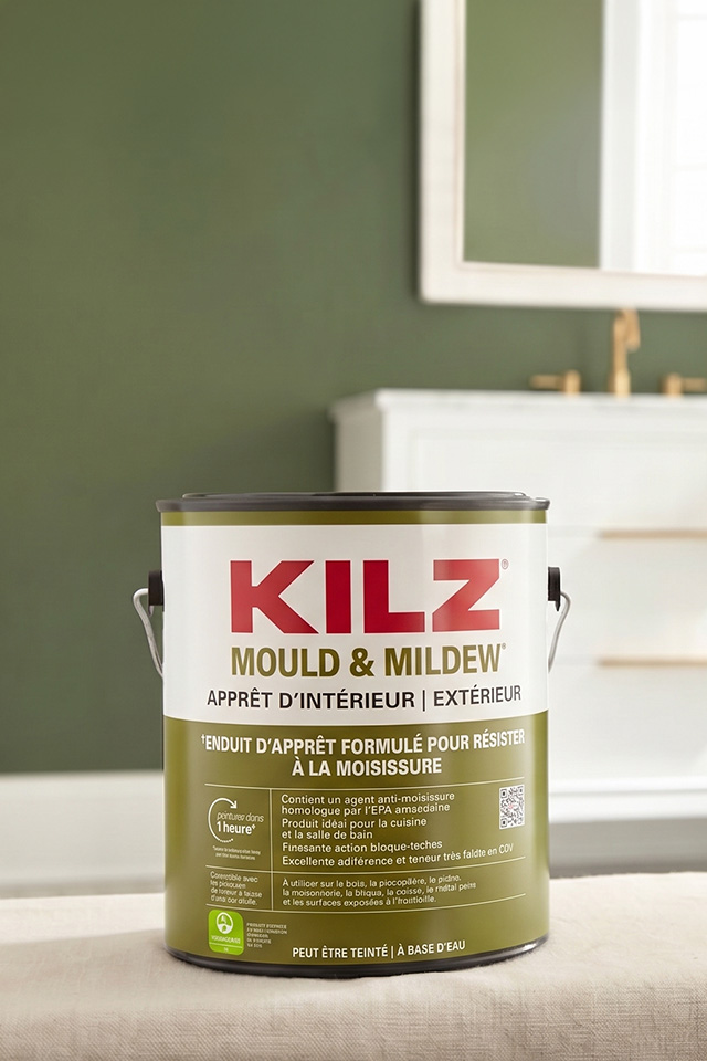 Kilz Mould and Mildew Can in a bathroom