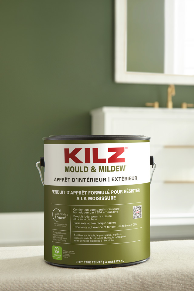 Kilz Mould and Mildew Can in a bathroom
